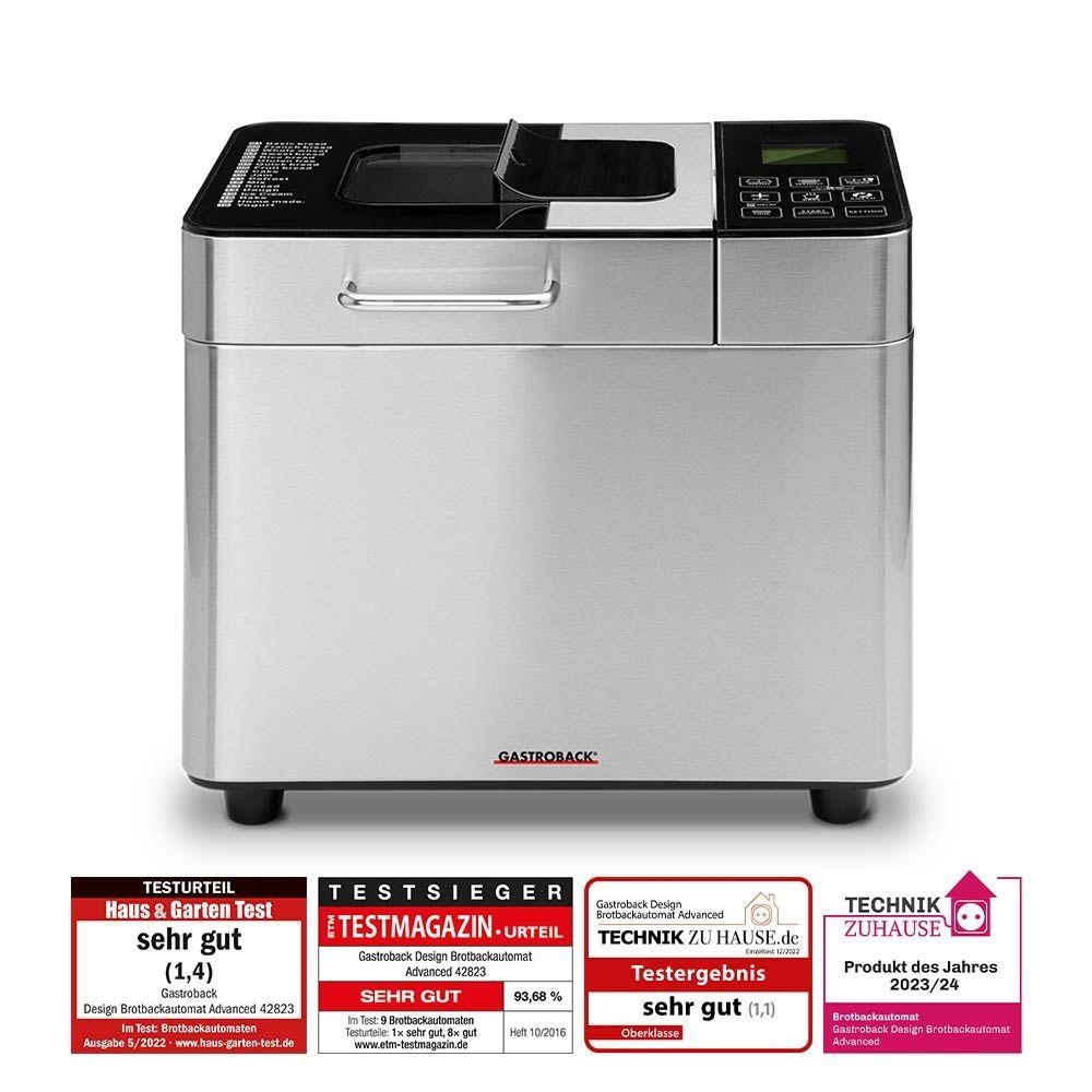 GASTROBACK Design Automatic Bread Maker Advanced, 18 programs for bread, dough, jam and yoghurt, Automatic ingredients box, 500 g, 750 g and 1000 g loafs of bread 42823