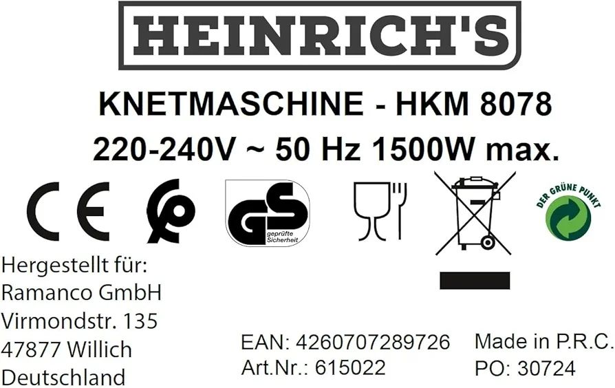 Heinrich‘s Germany 8 liter 1500 w mixer