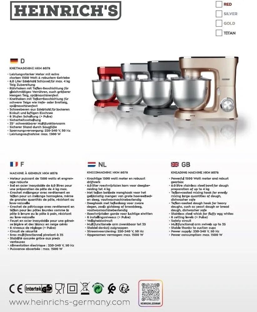 Heinrich‘s Germany 8 liter 1500 w mixer