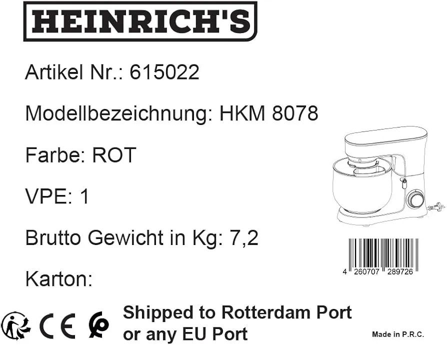 Heinrich‘s Germany 8 liter 1500 w mixer