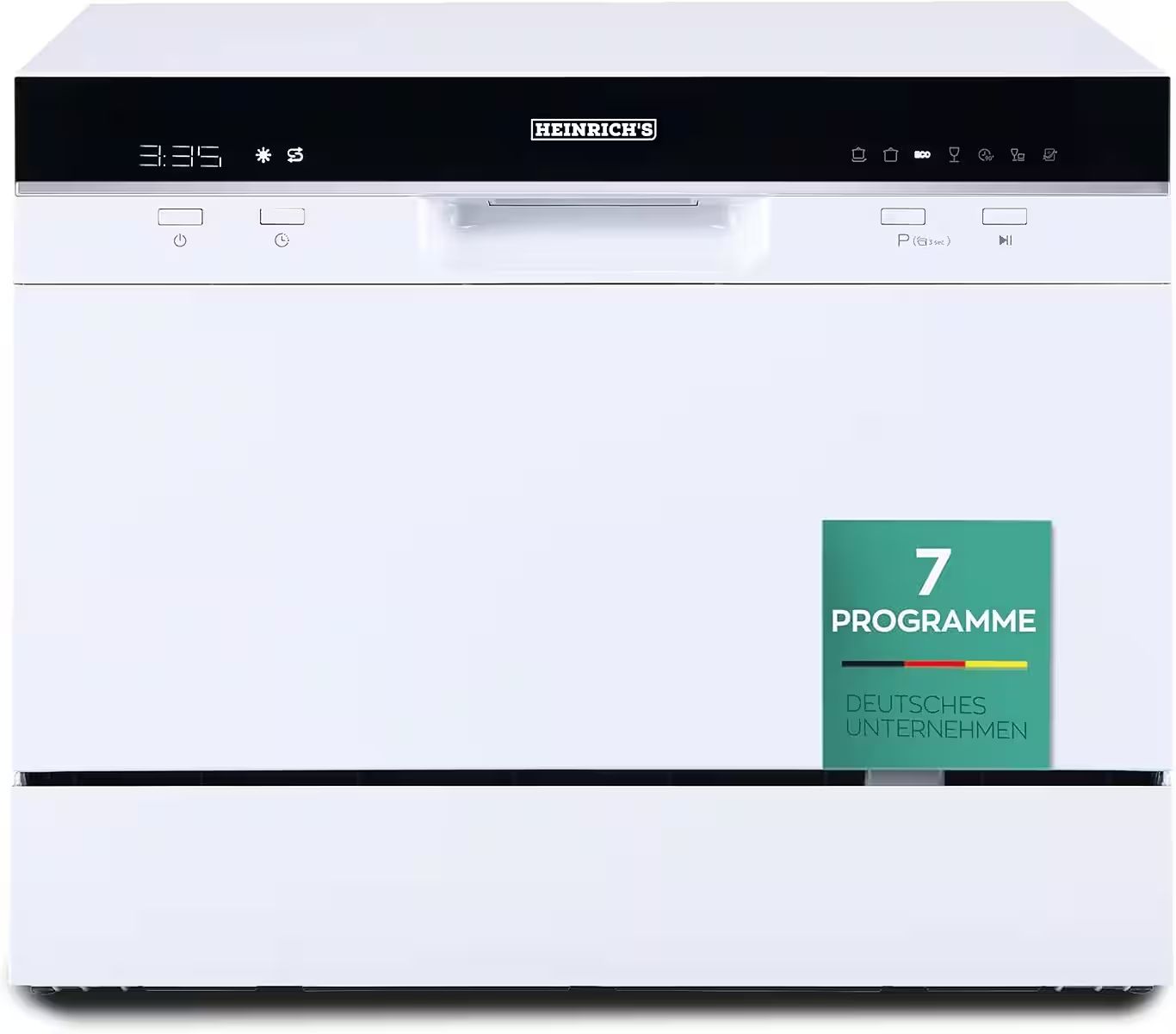 Heinrich´s Portable Mini Dishwasher, Dishwasher, Table Dishwasher with 6.5 L Consumption, Only with Water Connection, Small + Freestanding for Office, Camping/Motorhome, 7 Programmes, 1380 W