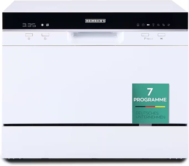 Heinrich´s Portable Mini Dishwasher, Dishwasher, Table Dishwasher with 6.5 L Consumption, Only with Water Connection, Small + Freestanding for Office, Camping/Motorhome, 7 Programmes, 1380 W