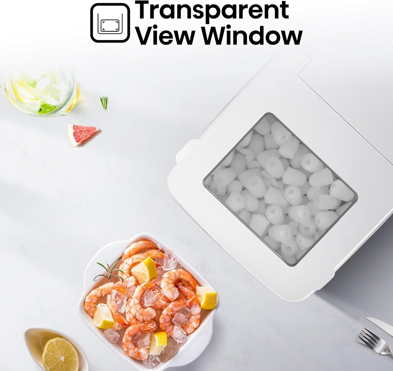 Hisense Ice Maker, 12kg Daily Ice Production, 1000mL Water Tank, 2 Sizes Ice Option, Self Clean, Bullet-Shaped Ice, 330g Ice Basket Capacity, White | HS-ICM1263