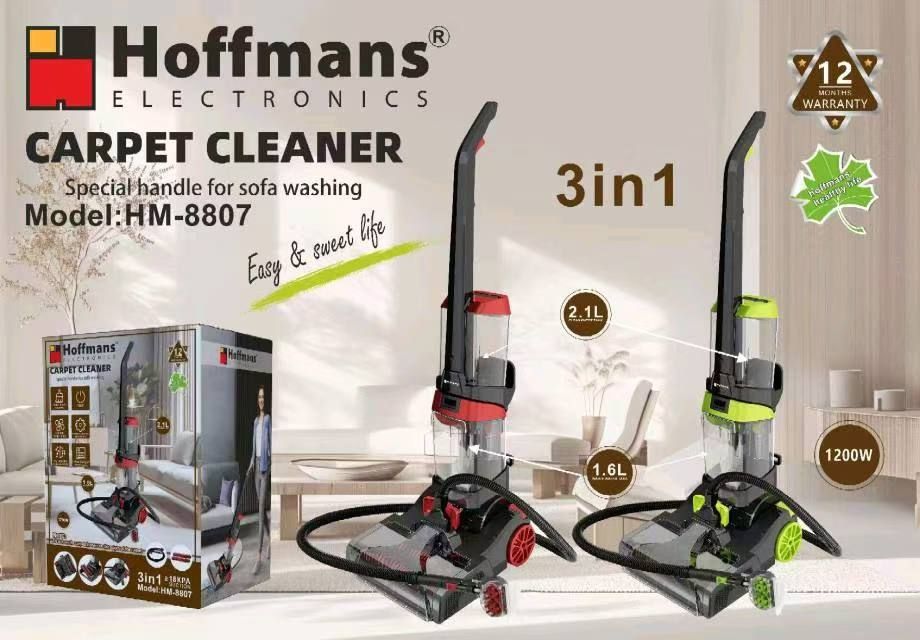 Hoffmans 3 in 1 Carpet Cleaner with 2 Separate Tanks (2.1L Clean Water Tank + 1.6L Waste/Dirty Tank) Faster Drying with Heat Water Dust Tank HM-8807