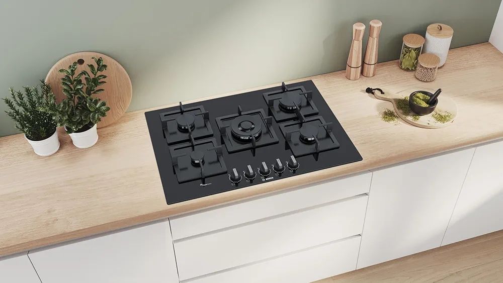 Bosch 5 Gas Burners Built-In Hob Black,  -PPQ9B6O90M