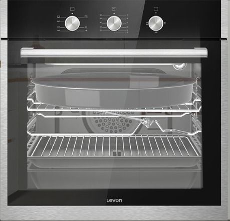 ليفون فرن غاز بلت ان 60 سم بالمروحة زجاج اسود*استانلس – LV-SG06102-MSB