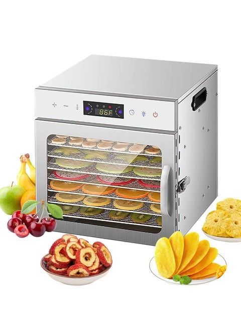 مجفف طعام، 8 صواني من الفولاذ المقاوم للصدأ لتجفيف الطعام واللحوم  والأعشاب والفواكه، جهاز تجفيف مع شاشه وتحكم في درجة الحرارة