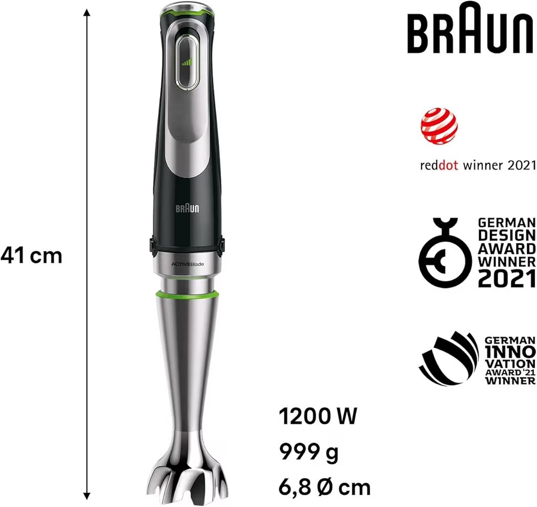 خلاط يدوي مالتي كويك 9 من براون، خلاط، محضر طعام XL، تقنية اكتيف باور درايف، وعاء متعدد الاستخدامات بسعة 0.6 لتر، 1200 واط، MQ9187XLI، لون اسود