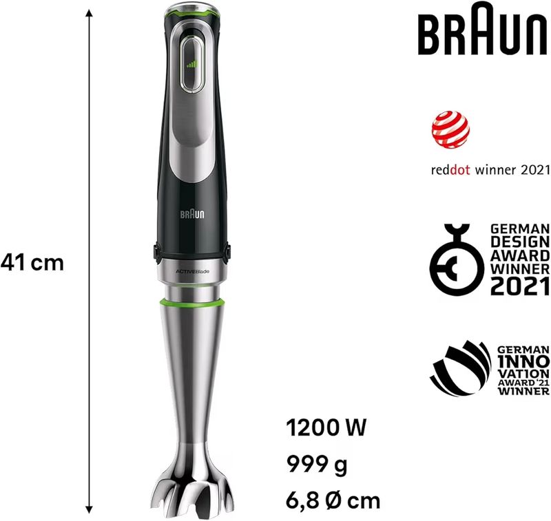 خلاط يدوي مالتي كويك 9 من براون، خلاط، محضر طعام XL، تقنية اكتيف باور درايف، وعاء متعدد الاستخدامات بسعة 0.6 لتر، 1200 واط،