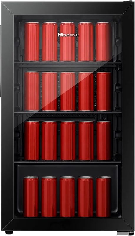 ثلاجه مينى بار هايسنس باب زجاج دبل مزوده بأضأه ومروحة توزيع