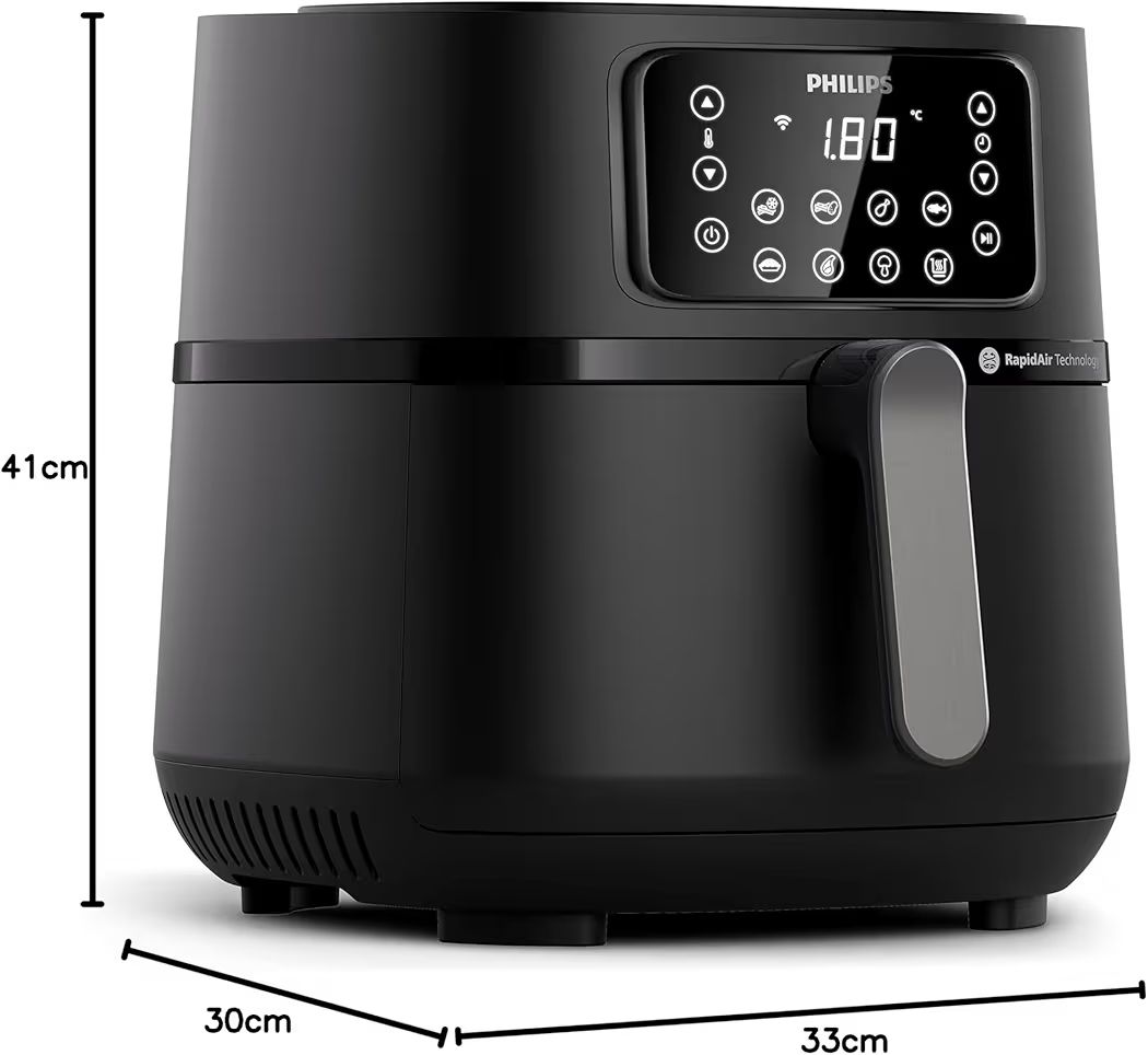 مقلاة هوائية من فيليبس موديل HD9285 بسعة 7.2 لتر، لون أسود، مع تحكم في درجة الحرارة، بقوة 2000 واط
