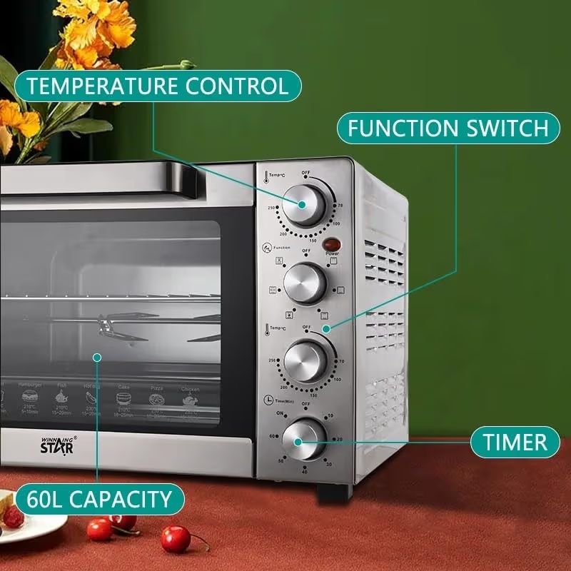 فرن كهرباء ٦٠ لتر وينج ستار  ومفتاحين للفرن والشوايه استنالس ستيل من الخارج ومزود بمروحه