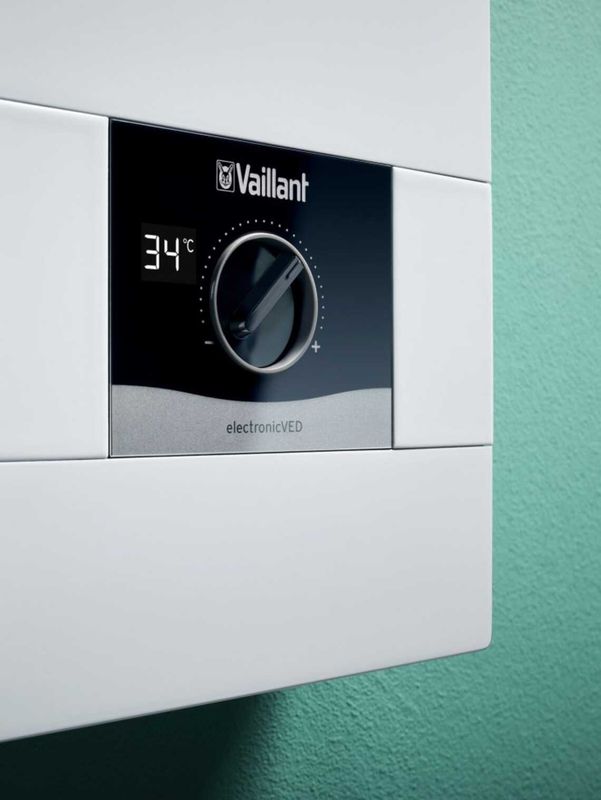 Vaillant Electronic instantaneous water heater, VED E 21/8, pressure-resistant, 21 kW, 400 V, degree accurate outlet temperature, infinitely adjustable, digital display, 0010023778,