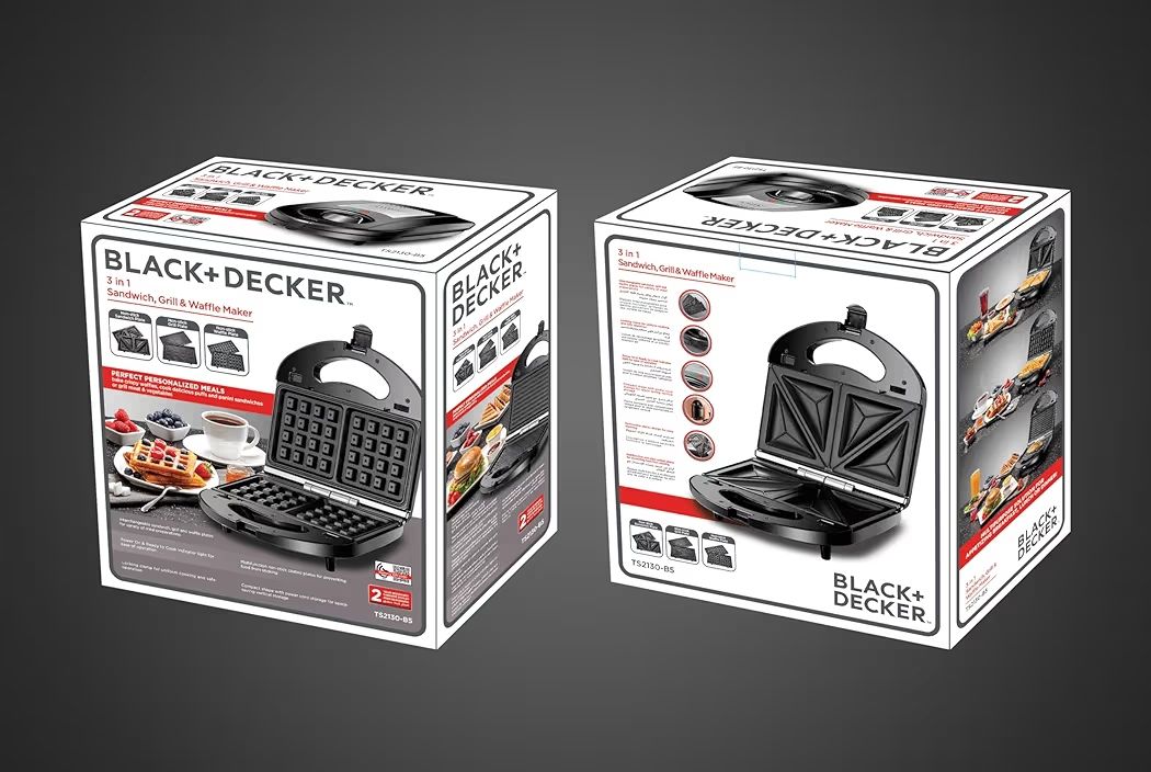 ساندويتش ميكر ٣ × ١ بلاك اند ديكر ٧٨٠ وات سطح قابل للإزالة