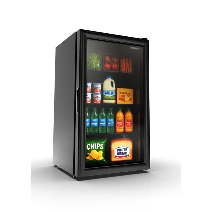 ثلاجة ميني بار فريش، ديفروست، 90 لتر، باب زجاجي - اسود