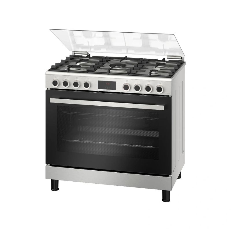بوتاجاز بوش Serie 6 غاز 90 سم 5 شعلات ستانلس ستيل مع شواية وسيخ دوار HGP3I8W50S