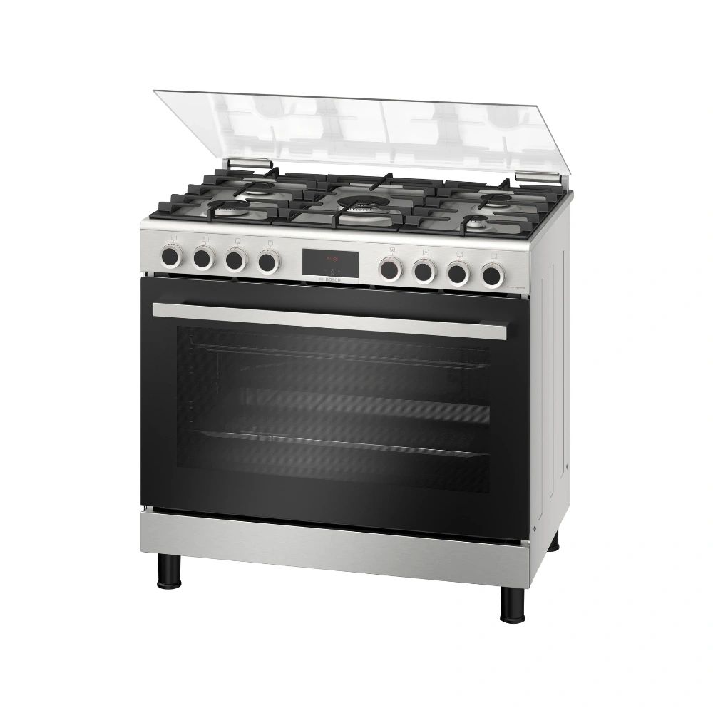 بوتاجاز بوش Serie 6 غاز 90 سم 5 شعلات ستانلس ستيل مع شواية وسيخ دوار HGP3I8W50S