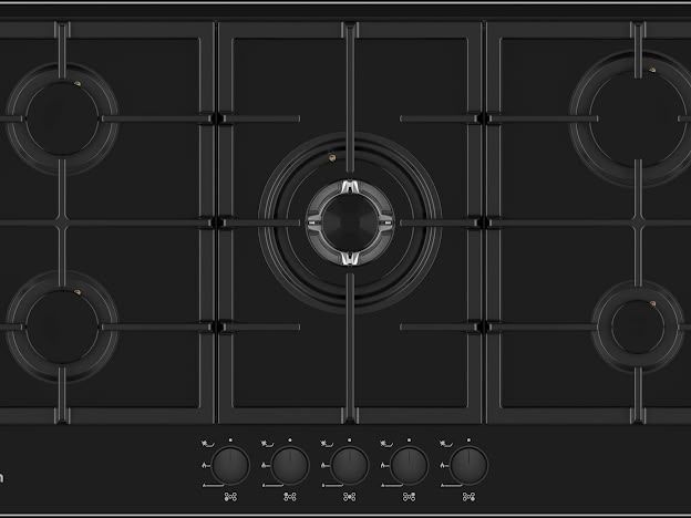 Levon 90 cm Built-In Gas Hob, 5 Burners, Black Glass — LV-NBH 2675-15-BG