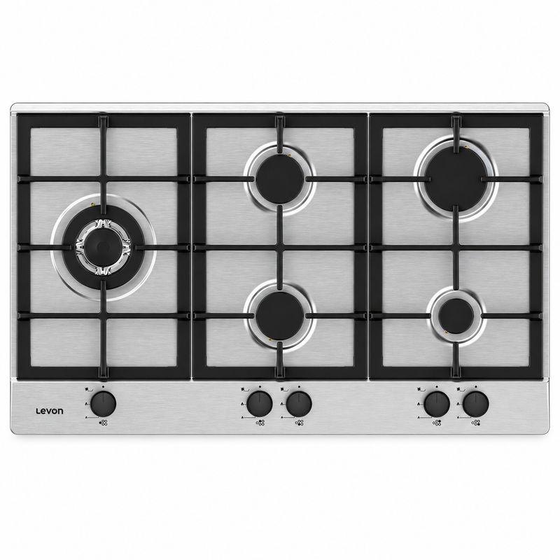 Levon 90 cm Stainless Steel Built-In Gas Hob, 5 Burners — NBH2675-8-SS
