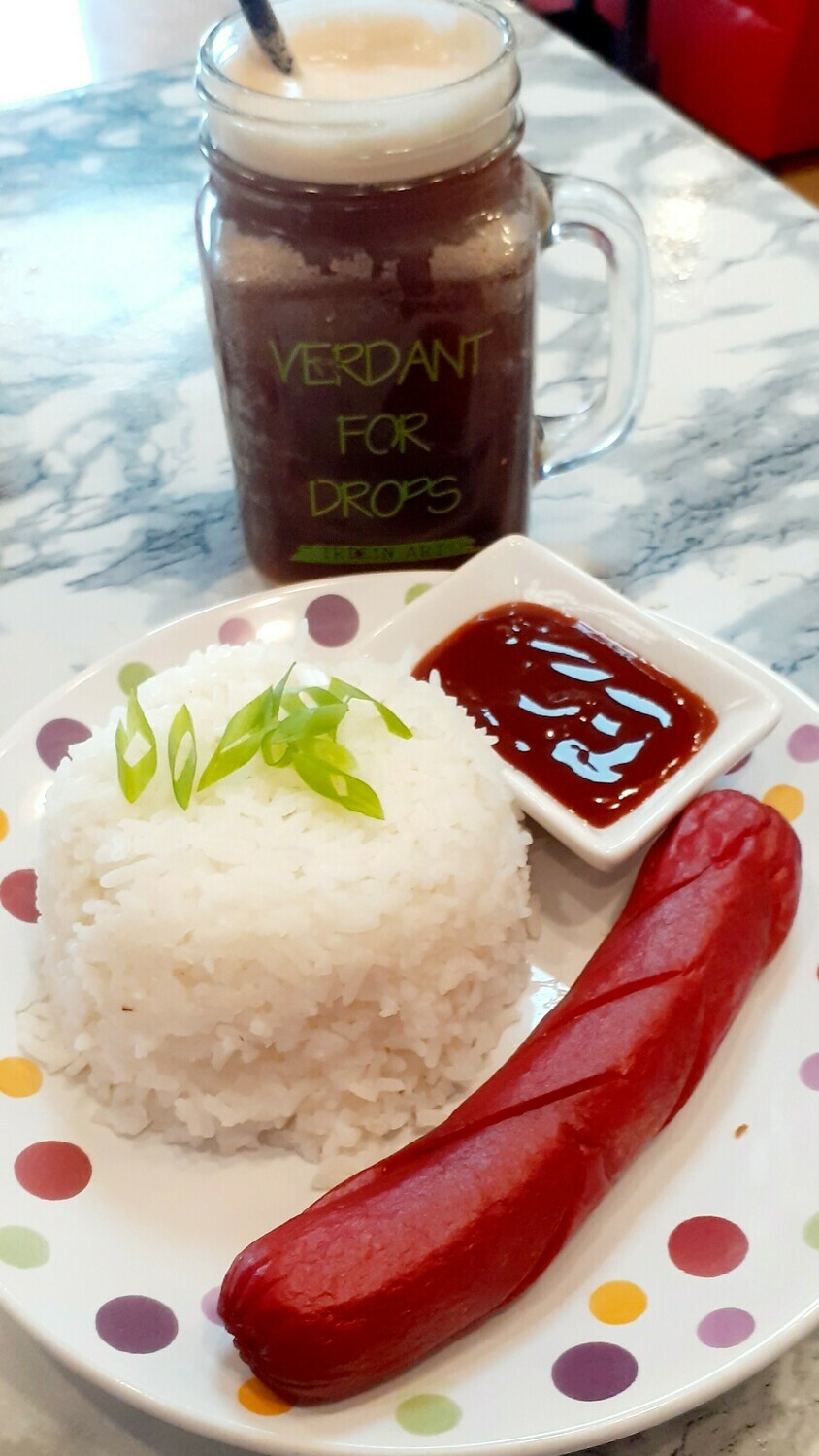 Hotdog w/ rice + drink