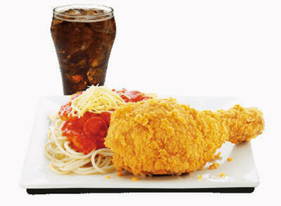 Chicken w/ spaghetti + drink