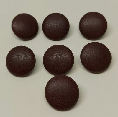 Rich chocolate brown leather covered buttons, pack of 7