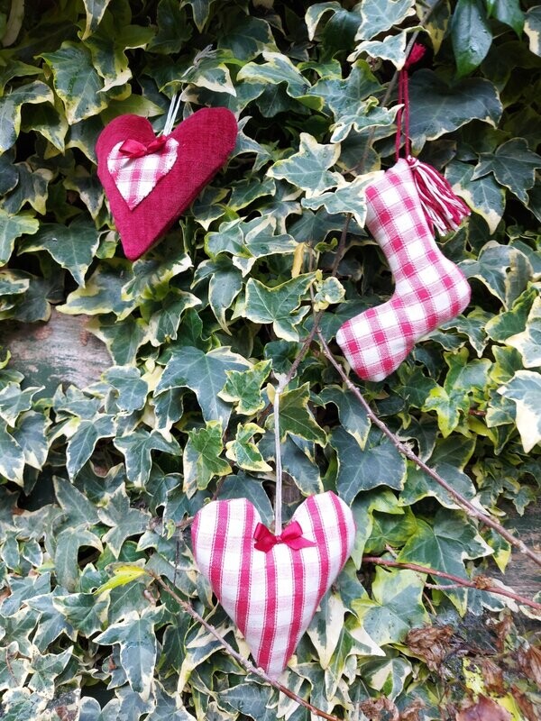 Classic Red & White  Fabric Christmas Decorations set of 3