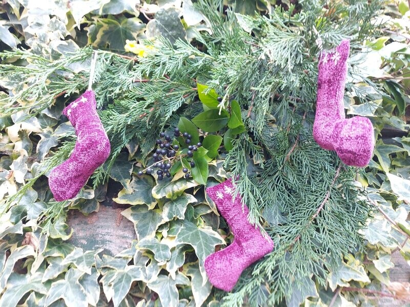 Amethyst mini Christmas Stocking Decorations set of 3