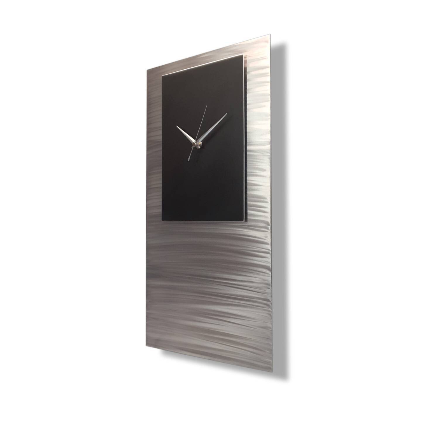 Modern Wall Clock, Metal Wall Art, Unique Clock, Large Wall clock, Abstract Black &amp; Silver Clock, Contemporary Home Decor, Industrial Clock
