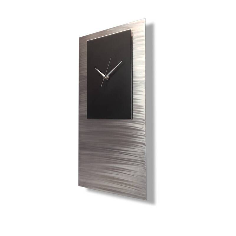 Modern Wall Clock, Metal Wall Art, Unique Clock, Large Wall clock, Abstract Black &amp; Silver Clock, Contemporary Home Decor, Industrial Clock