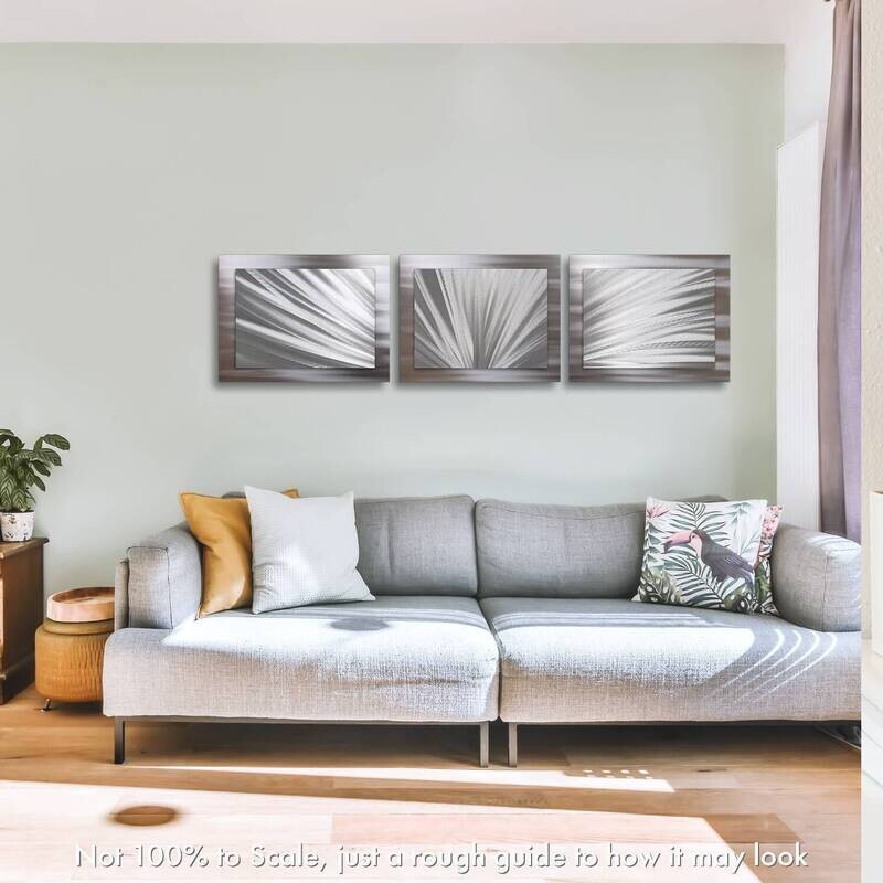 Silver Metal Wall Art, Gallery Set, Modern Art, Metal Decor, 3 Piece, Multi Panel, Large Art, Abstract Sculpture, Metal Accent, Hanging