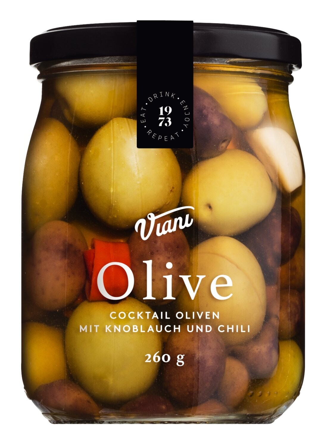 Cocktail Oliven mit Knoblauch und Chili
