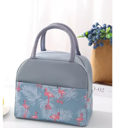 Cool Lunch Bags - Grey- Pink Flamingo