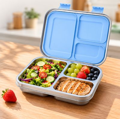 Stainless Steel Bento Lunch Box | 3 Compartments - Pastel Blue
