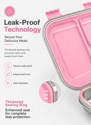 Stainless Steel Bento Lunch Box | 3 Compartments - Pastel Pink