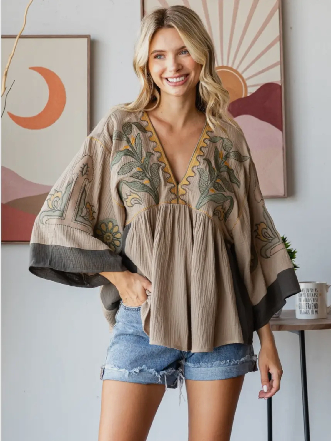 Olive Embroidered Top