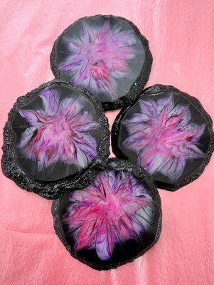 Black/pink Flower Coasters