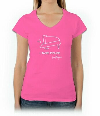 Youth, Junior, and Woman Slim Cut T-Shirt - Pink Piano Tamer