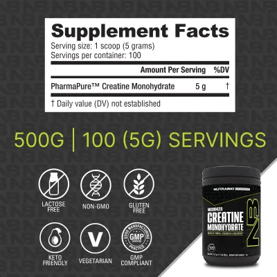 Nutrabio - Creatine Monohydrate - 500g -100 serv
