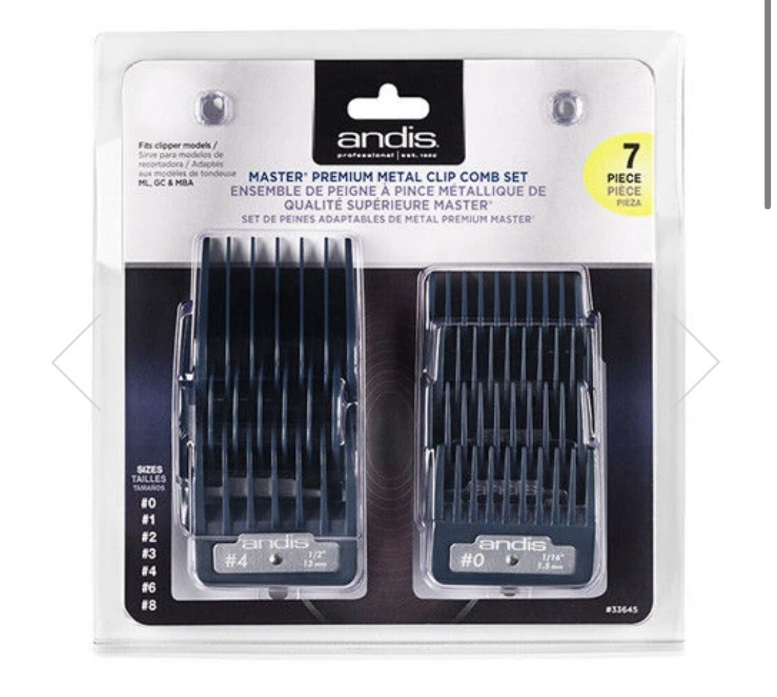 ANDIS PREMIUM METAL CLIP COMB 7PC GUIDE SET FOR MASTER CLIPPER #33645