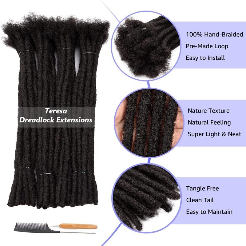 8 Inch ,10 Strands 100% Human Hair Dreadlock Extensions for Men/Women/Kids 0.8cm Width Full Hand-made Permanent Dread Locs Extensions Human Hair Can Be Dyed ,Curled and Bleached,Natural Black