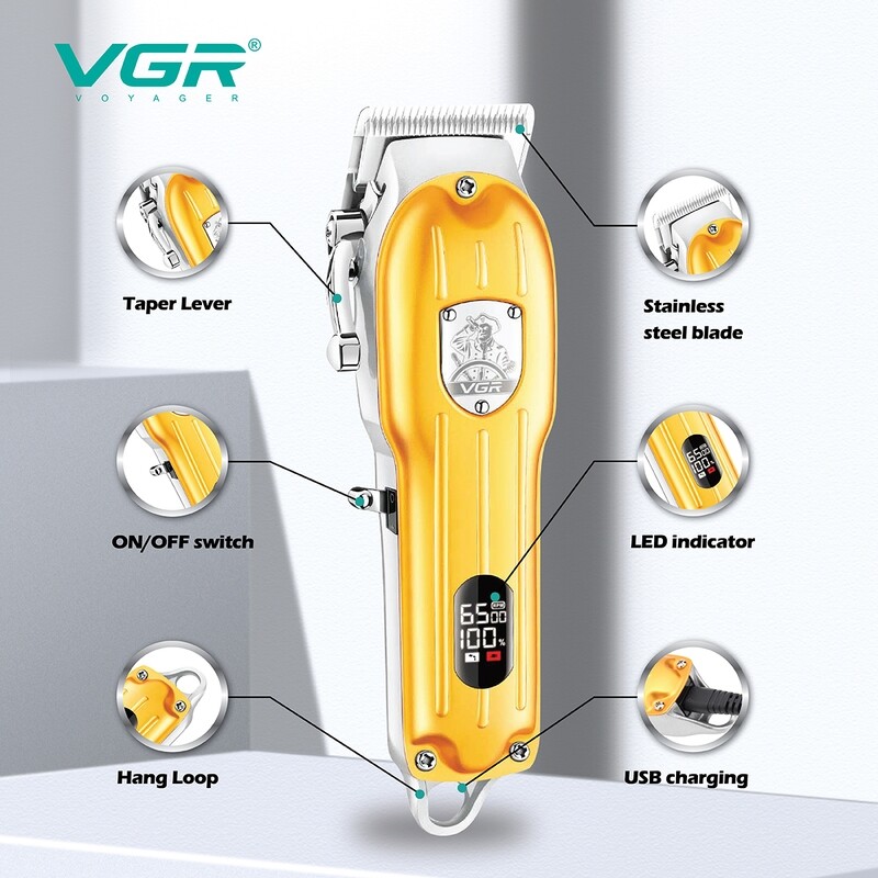 VGR Hair Clipper Professional Hair Trimmer Cordless Hair Cutting Machine Electric Barber Digital Display Clipper