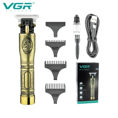 VGR New Oil Scissors Metal Carving Design Zero Clearance Blade Men Professional Electric Cordless Hair Trimmer