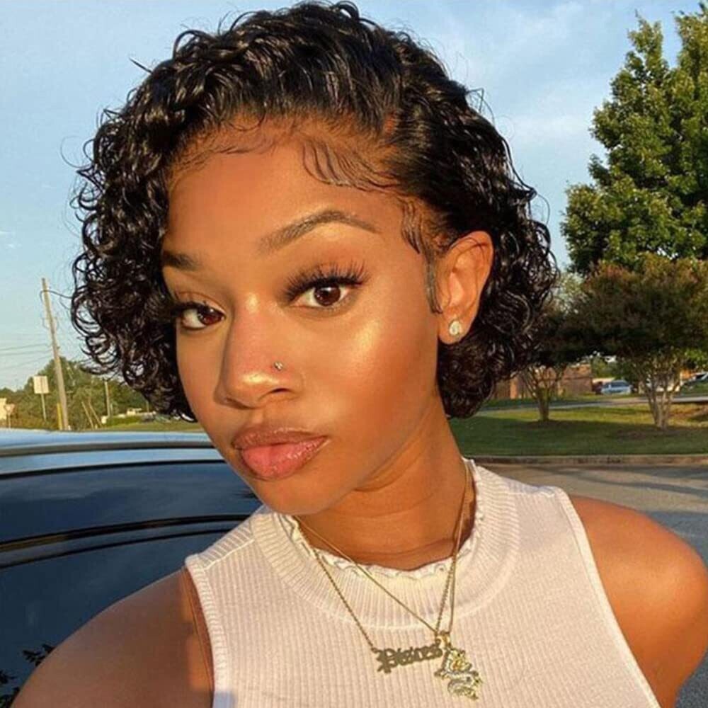 Short Curly Lace Front Wigs 13x1 Lace Frontal Wigs Human Hair Pixie Cut Curly Lace Wigs for Black Women Human Hair Curly Bob Lace Front Wig Human Hair