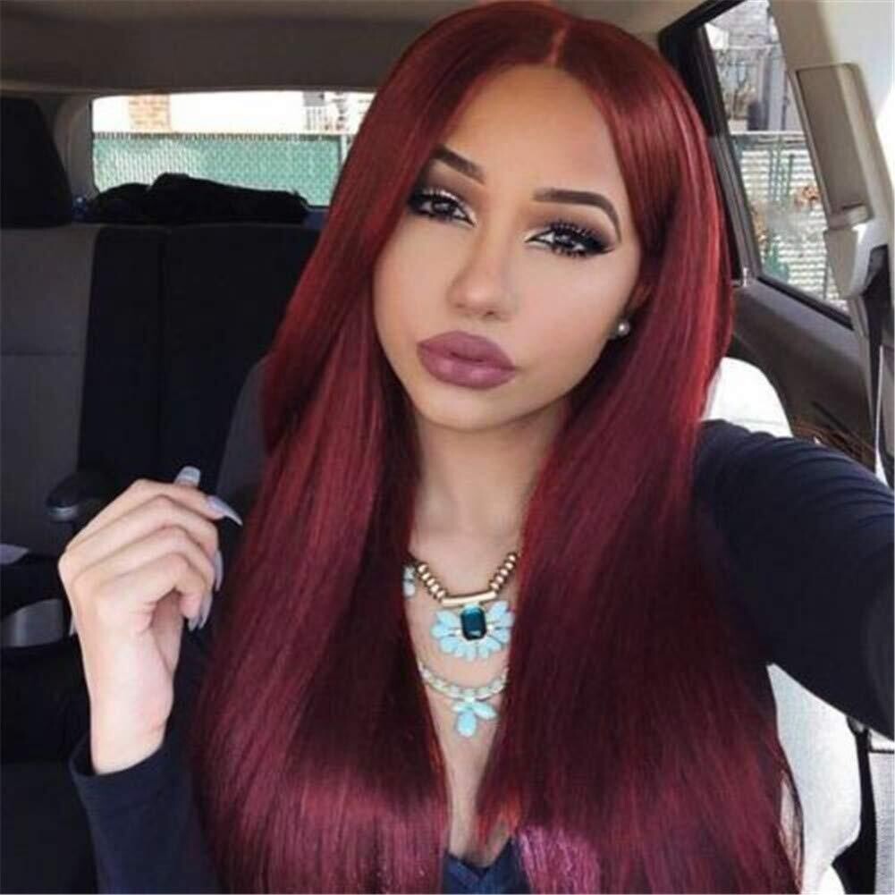 Wine Red Synthetic Lace Front Wigs Burgundy Synthetic Wigs for Women Long Straight Lace Wig Heat Resistant 24 Inch