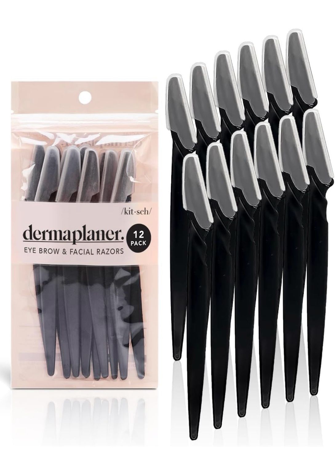 Kitsch Dermaplaning Tool - Face Razors for Women and Men, Eyebrow Trimmer &amp; Face Shaver for Women, Facial Hair Removal for Women and Men, Dermaplane Razor for Women Face, 12 pc (Black)