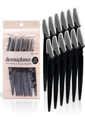 Kitsch Dermaplaning Tool - Face Razors for Women and Men, Eyebrow Trimmer &amp; Face Shaver for Women, Facial Hair Removal for Women and Men, Dermaplane Razor for Women Face, 12 pc (Black)