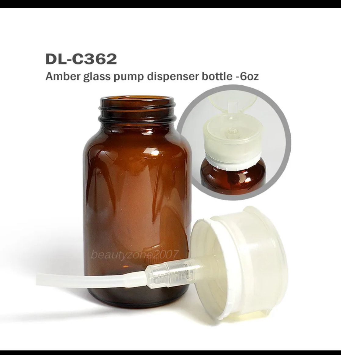 DL Professional DL-C362 Amber Glass Pump Dispenser Bottle 6oz