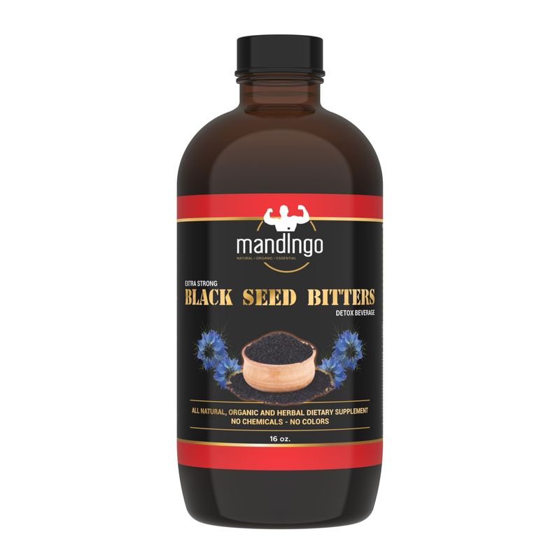 Mandingo Extra Strength Black Seed Bitters with Sea Moss, Ginger &amp; Milk Thistle | Herbal Detox &amp; Immune Support | Organic, Vegan, Non-GMO | 16 oz