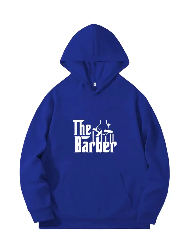 The Barber Graphic Print Hoodie for Men, All-Season Hooded Sweats